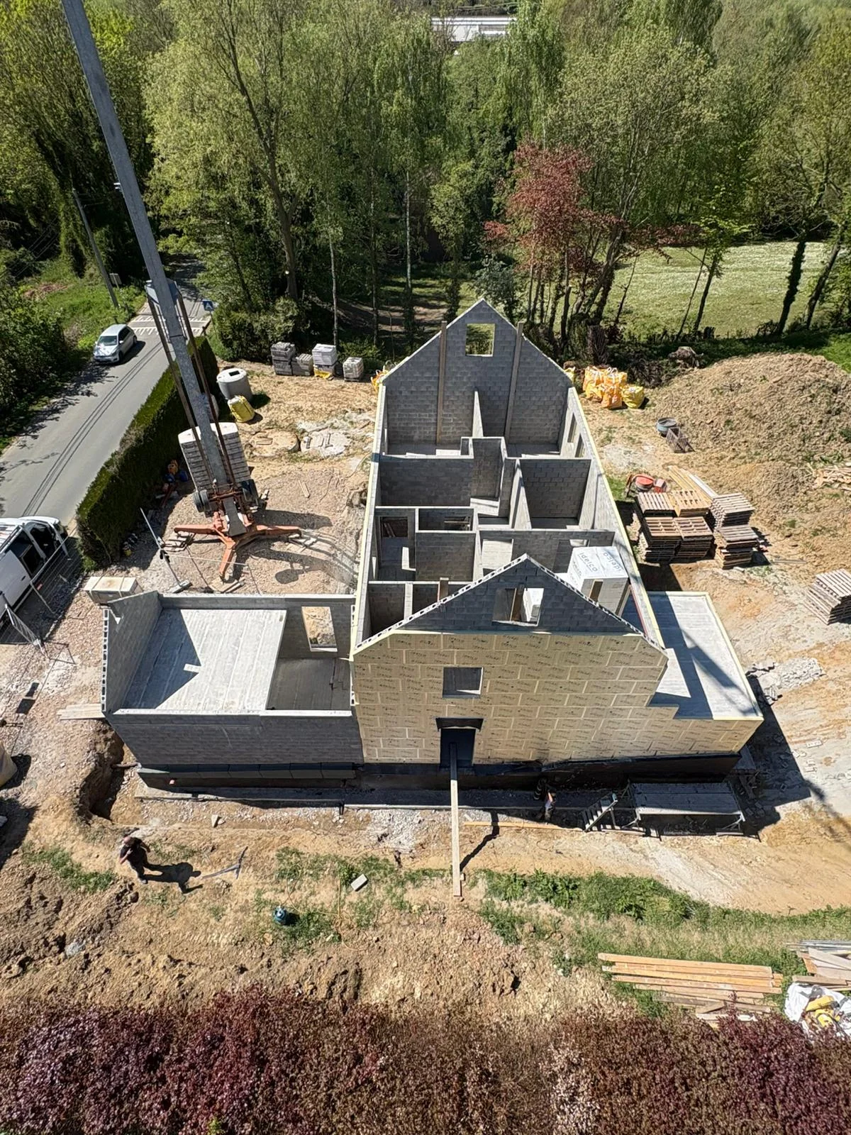 Vue aérienne de la maison avant la pose de la toiture